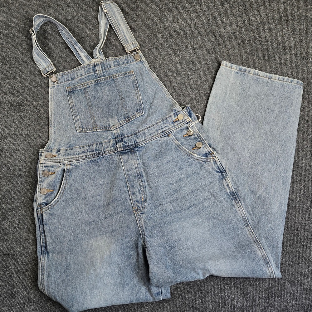 KanCan Overalls Women L KC1707L Blue Distressed Ripped Knee Straight Leg Bib NEW